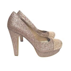 Gianni Bini Size 7.5 Rose Gold Glitter Embellished Platform Dress Heels Pumps